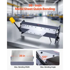 Box and Pan Brake, 910 mm/36 inch Sheet Metal Bending Brake,16-Gauge Mild Steel Capacity, 0-135 Degree Adjustable, Metal Bender 