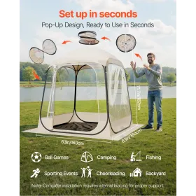 VEVOR Pop up Sports Tent, 1.6x1.6 m Clear Bubble Tent for 2-4 Persons, Waterproof Outdoor Pod with Floor Mat & Top Cover, Garden