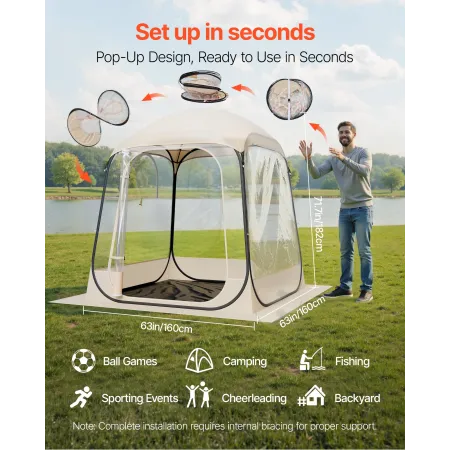 VEVOR Pop up Sports Tent, 1.6x1.6 m Clear Bubble Tent for 2-4 Persons, Waterproof Outdoor Pod with Floor Mat & Top Cover, Garden