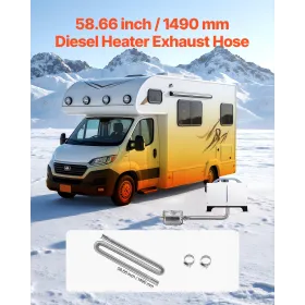VEVOR Exhaust Hose, 1490mm Stainless Steel Exhausts Hose, Diesel Heater Flexible Exhaust Pipe with 2 Hose Clamps, Exhausts Hoses