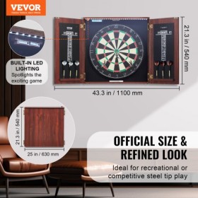 Dartboard and Cabinet Set Official Size Complete Accessory Steel Tip Dart