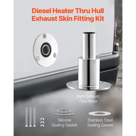 Thru Hull Exhaust Skin Fitting, 24mm Diesel Heater Exhaust Skin Fitting, Straight Thru Hull Exhausts Skins Fits Kit with Screws,