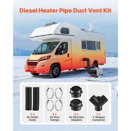 Diesel Heater Pipe Duct Vent Kit, 75mm Heater Pipe Warm Air Outlet Vent Set with Y-Shaped Connector & Air Duct Clamps, Parking H