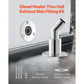 Thru Hull Exhaust Skin Fitting, 24mm Diesel Heater Exhaust Skin Fitting, Elbow Hull Exhausts Pipe Socket Replacement with Screw,