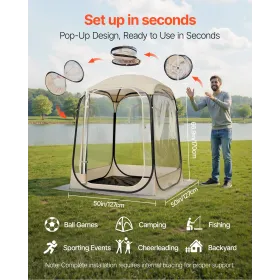 VEVOR Pop up Sports Tent, 1.27x1.27 m Clear Bubble Tent for 1 Person, Waterproof Outdoor Pod with Floor Mat & Top Cover, Garden 