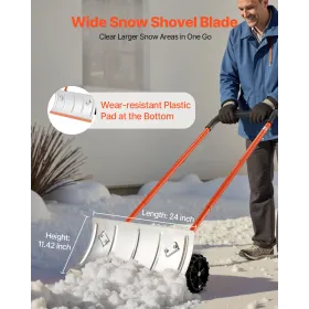 VEVOR Snow Pusher Shovel with Wheels, 61 cm Wheeled Snowplow Shovel with Bi-Directional Angled Blade & 90 Degree Adjustable Hand