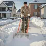 Snow Pusher Shovel with Wheels, 61 cm Wheeled Snowplow Shovel with Bi-Directional Angled Blade & 90 Degree Adjustable Handle, Me
