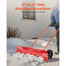 Snow Pusher Shovel with Wheels, 96 cm Wheeled Snowplow Shovel