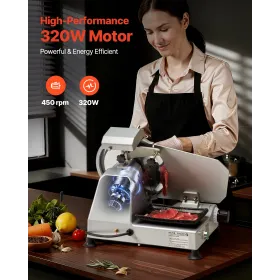 Commercial Meat Slicer, 320W Electric Deli Slicer Machine with 250 mm Sharp Blade, Meat-Slicer with 450 RPM Slicing Speed, 0-10 