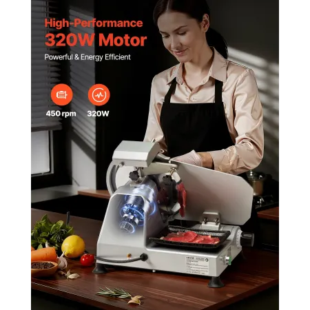 Commercial Meat Slicer, 320W Electric Deli Slicer Machine with 250 mm Sharp Blade, Meat-Slicer with 450 RPM Slicing Speed, 0-10 
