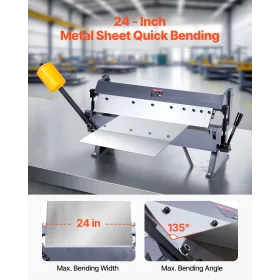 Box and Pan Brake, 610 mm/24 inch Sheet Metal Bending Brake,16-Gauge Mild Steel Capacity, 0-135 Degree Adjustable, Metal Bender 