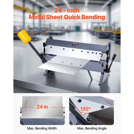 VEVOR Box and Pan Brake, 610 mm/24 inch Sheet Metal Bending Brake,16-Gauge Mild Steel Capacity, 0-135 Degree Adjustable, Metal B
