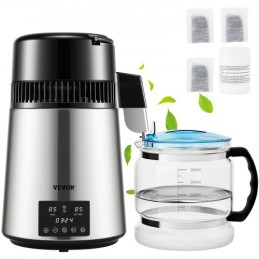 Water Distiller, 1 L/H, 4L Distilled Water Maker w/ 0-99 H Timing, 750W Countertop Water Purifier w/ Dual Temp Display, Glass