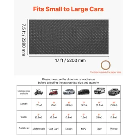 VEVOR garagegulvrulle, 2,28 x 5,2 m garagegulvmåtte, 2,2 mm fortykket PVC diamantplade gulvbeskyttermåtte med dobbelt-si