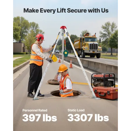 Confined Space Tripod Kit, Heavy Duty Rescue Tripod Lifting Hoist 544 kg Winch, 1.25 m Adjustable Legs, 19.8 m Cable Portable Ki