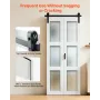 Bifold Barn Door, 914 x 2134 mm, MDF with Tempered Glass Bi-Fold Sliding Closet Doors, Hardware Kit Included, Space-Saving Desig
