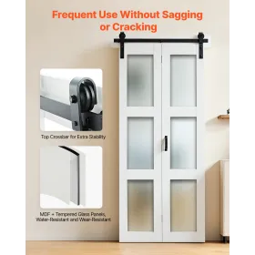 VEVOR Bifold Barn Door, 914 x 2134 mm, MDF with Tempered Glass Bi-Fold Sliding Closet Doors, Hardware Kit Included, Space-Saving