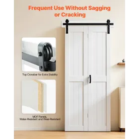 Bifold Barn Door, 914 x 2134 mm, MDF Bi-Fold Sliding Closet Doors, Hardware Kit Included, H-Frame Space-Saving Design, Need to A