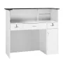 Reception Desk, 127.5cm Rectangular Front Counter Table, Modern Office Reception Desk with Light Strip, 3 Drawers & Storage Cabi