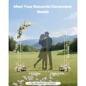 VEVOR Arch Backdrop Stand, Set of 2, 2.2 m and 1.8 m, Stable Structure, Easy Assembly, Gold Metal Arch Backdrop Stand for Weddin