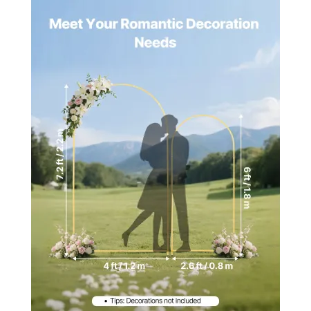 VEVOR Arch Backdrop Stand, sæt på 2, 2,2 m og 1,8 m, stabil struktur, nem montering, Gold Metal Arch Backdrop Stand til Weddin