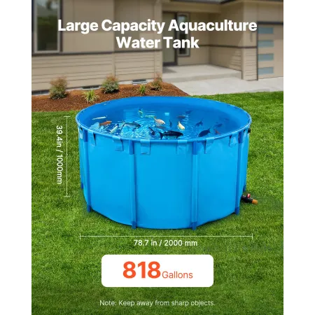 Canvas Fish Pond, 818 Gal Capacity Above Ground Fish Pond, Foldable PVC Koi Tank, Round Goldfish Tank with Stable Frame and Drai