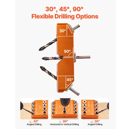 Drill Guide, 30/ 45/ 90 Degree Angle 4 Sizes Portable Precision Drilling Guide Jig, for Drilling Angled or Horizontal Holes, Alu