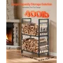 Indoor Firewood Rack, 45.5cm 2-Tier Firewood Holder with Fireplace Tools, Brush, Shovel, Poker, Tongs, Heavy Duty Log Wood Rack,