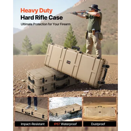 VEVOR hård riffelkasse, låsbar riffelkasse med forskåret skum, 1320 mm pistolopbevaring med hjul, Heavy Duty IP67 Vandtæt & Dus