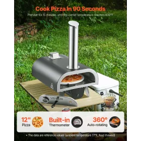 VEVOR Outdoor Pizza Oven, 12 in Wood Fired Pizza Ovens, Pellet Pizza-Stove with Thermometer & Electric Rotation, Portable Pizza-
