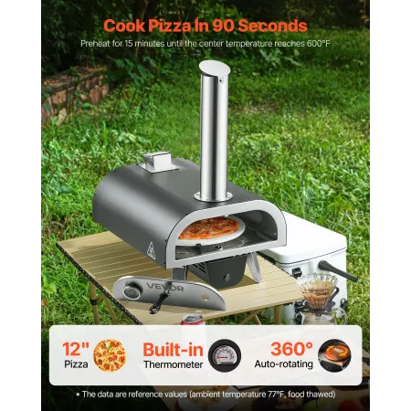 VEVOR Outdoor Pizza Oven, 12 in Wood Fired Pizza Ovens, Pellet Pizza-Stove with Thermometer & Electric Rotation, Portable Pizza-