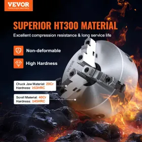 3-Jaw Lathe Chuck, 8'', Self-Centering Lathe Chuck, 0.16-8 in/4-200 mm Clamping Range with T-key Fixing Screws Hexagon Wrench,