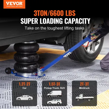 Air Jack, 3 Ton/3000 kg Triple Bag Air Jack, Airbag Jack with Six Steel Pipes, Lift up to 44.9cm, 3-5 s Fast Lifting Pneumatic J