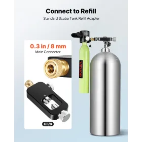 Portable Scuba Tank Refill Adapter, 8 mm Male Connector, Aluminum Diving Oxygen Tank Refill Adapter for Oxygen Cylinder Diving E