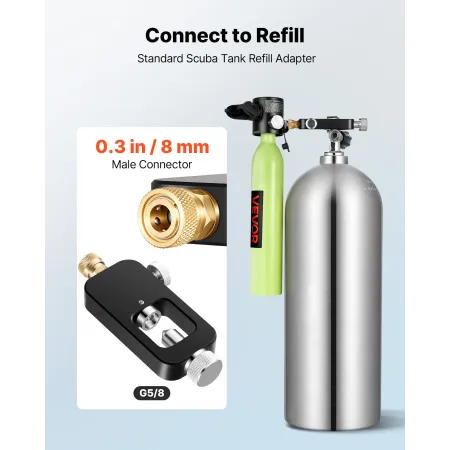 Portable Scuba Tank Refill Adapter, 8 mm Male Connector, Aluminum Diving Oxygen Tank Refill Adapter for Oxygen Cylinder Diving E