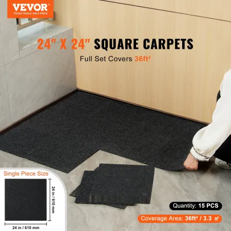VEVOR Carpet Tiles Peel and Stick, 24” x 24” Squares Self Adhesive Carpet Floor Tile, Soft Padded Carpet Tiles, Easy Install DIY
