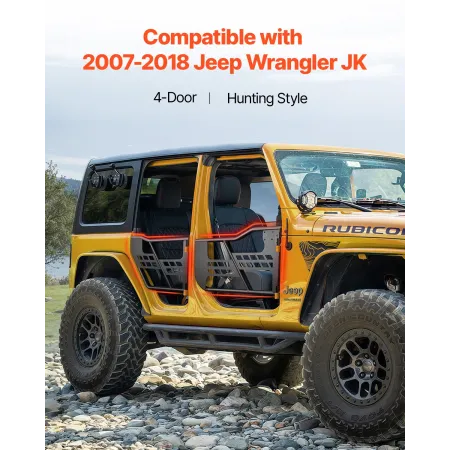 Jeep Tube Doors, 4-Door, Hunting Style Jeep Tubular Door with DOT Certified Rear View Mirrors, Jeep Doors with Rubber Pads & Tou