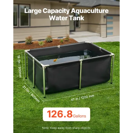 Canvas Fish Pond, 126.8 Gal Above Ground Fish Pond, Foldable PVC Koi Tank, Rectangular Goldfish Tank with Stable Frame and Drain