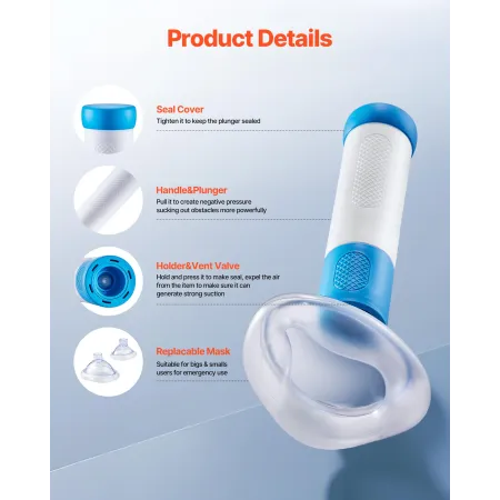 VEVOR Choking Rescue Device, Portable Airway Clear Anti Choking Suge Device med 4 masker i flere størrelser og 1