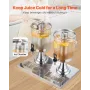 VEVOR Beverage Dispenser, 8L x 2 Drink Dispenser for Parties, Stainless Steel + Plastic Juice Dispensers with Spigot Ice Chamber