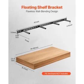 Floating Shelf Bracket 1 Pack, 230 lbs/104 kg Weight Capacity, 43x6.2x1.5 inch / 1092.2x157.4x38.1 mm, Heavy Duty Hidden Shelf B
