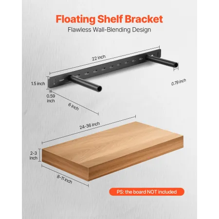 VEVOR Floating Shelf Brackets 2 Pcs, 150 lbs/68 kg Weight Capacity, 22x6.2x1.5 inch / 558.4x157.4x38.1 mm, Heavy Duty Hidden She