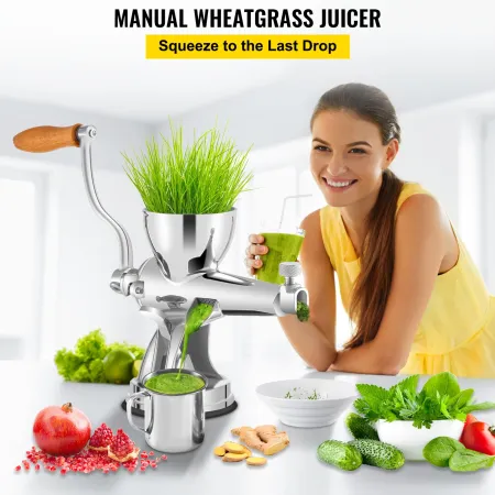 Manual Wheatgrass Juicer Stainless Steel Hand Crank Wheatgrass Juicer Hand Wheatgrass Grinder with Suction Cup Base & Table-top 