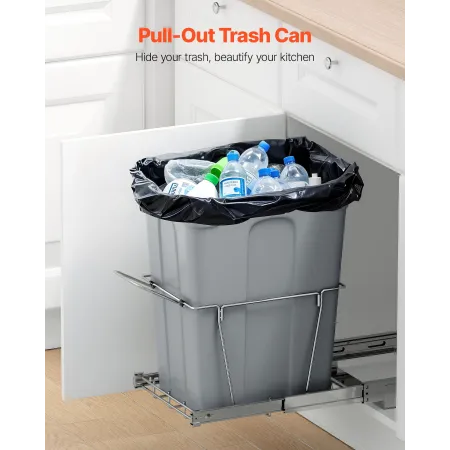 VEVOR Pullout Trash Can for Kitchen Cabinets, Garbage Waste Recycling Bin, Under Mount Waste Container, with Heavy Duty Metal Fu