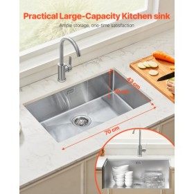70cm Kitchen Sink Undermount Single Bowl Drop-In Basin Stainless Steel Bar