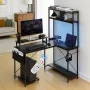 L-Shaped Gaming Desk with LED Lights, 1.2m Reversible Corner