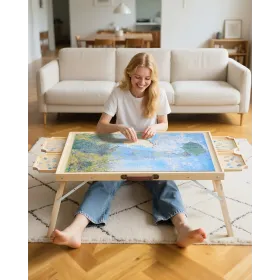 1500 stykke puslespilsbord med foldeben, 4 skuffer og låg