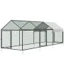 Metal Chicken Coop for 6-8 Chickens, 1 x 3 x 1 m, Small Chicken Cage with Waterproof Cover & 3 Doors, Spire Roof Poultry Run Com