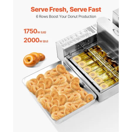 VEVOR kommerciel automatisk donuts-maskine, 6-rækkers donuts-fremstillingsudstyr, 360 stk/time elektrisk højeffekt-donutmaker,