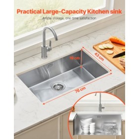 76cm Kitchen Sink Undermount Single Bowl Drop-In Basin Stainless Steel Bar